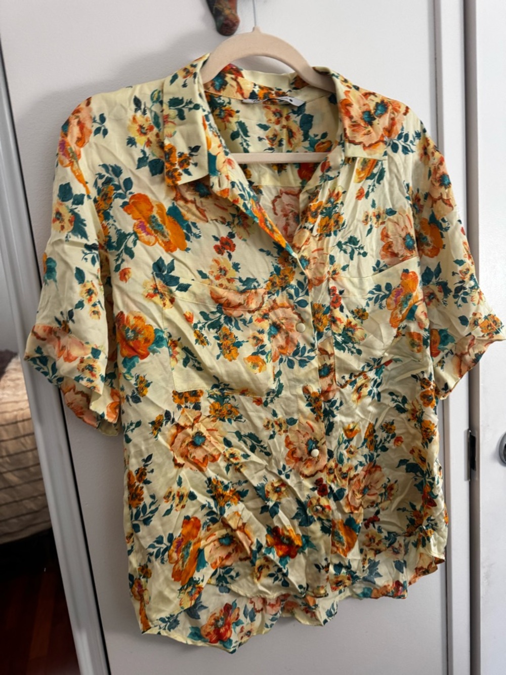 ZARA yellow floral silky button down top - Picture 7 of 8